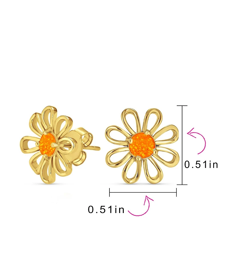Bling Jewelry Orange Fire Opal Daisy Flower Stud Earrings 14K Gold Sterling Silver