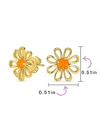 Bling Jewelry Orange Fire Opal Daisy Flower Stud Earrings 14K Gold Sterling Silver
