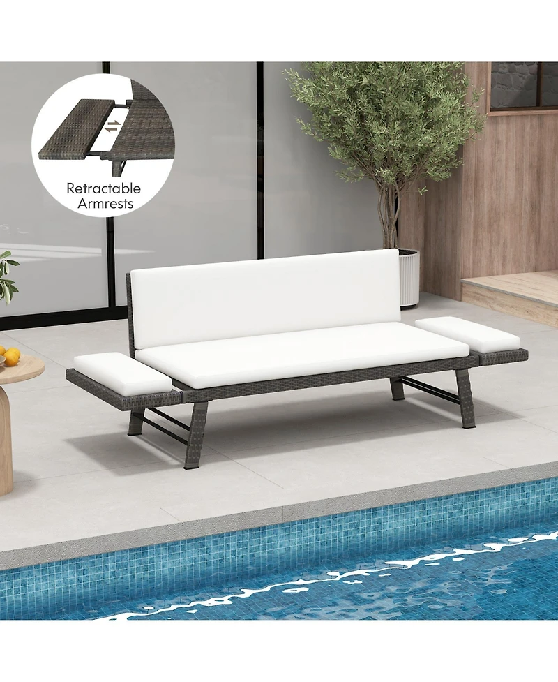 Outdoor Convertible Sofa Daybed with Adjustable Armrests for Balcony
