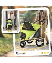PawHut 3 Wheels Dog Stroller w/ One-Hand Fold, Rubber Wheels,