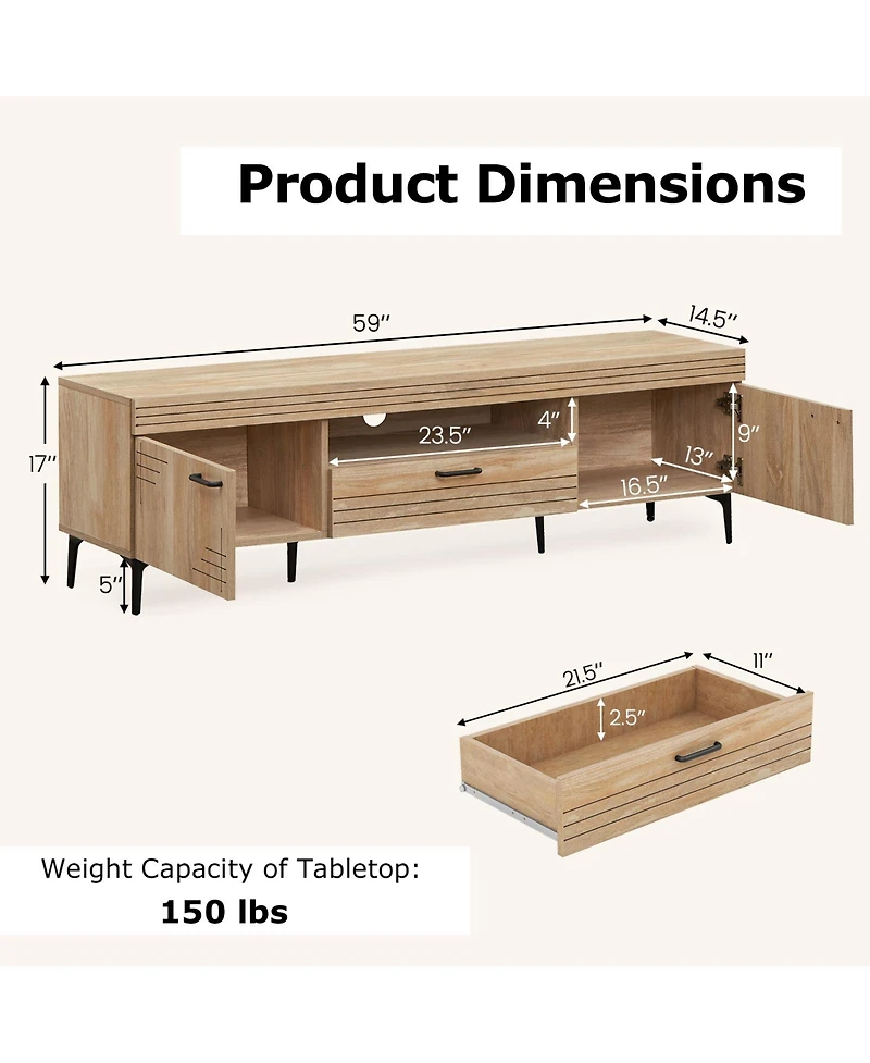Tv Stand with 2 Cabinets and Storage Drawer Stylish Entertainment Console for Living Room