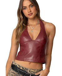 Edikted Womens Tana Faux Leather Halter Top