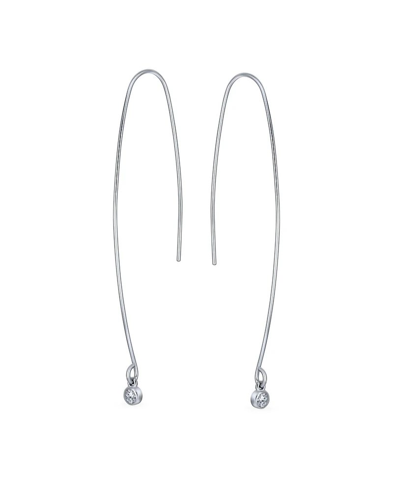 Bling Jewelry Minimalist Dangle Chandelier Earrings with Cubic Zirconia in Sterling Silver