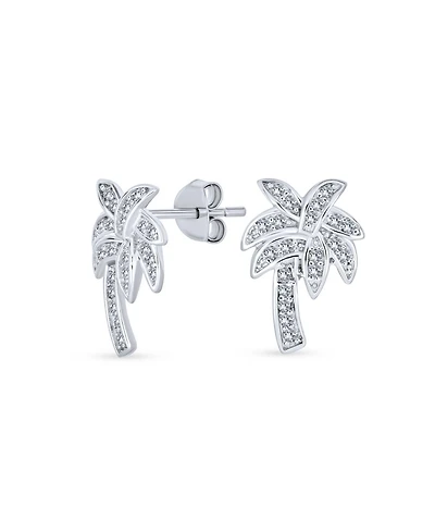 Bling Jewelry Nautical Hawaiian Cz Stud Earrings with Palm Tree Design in Sterling Silver