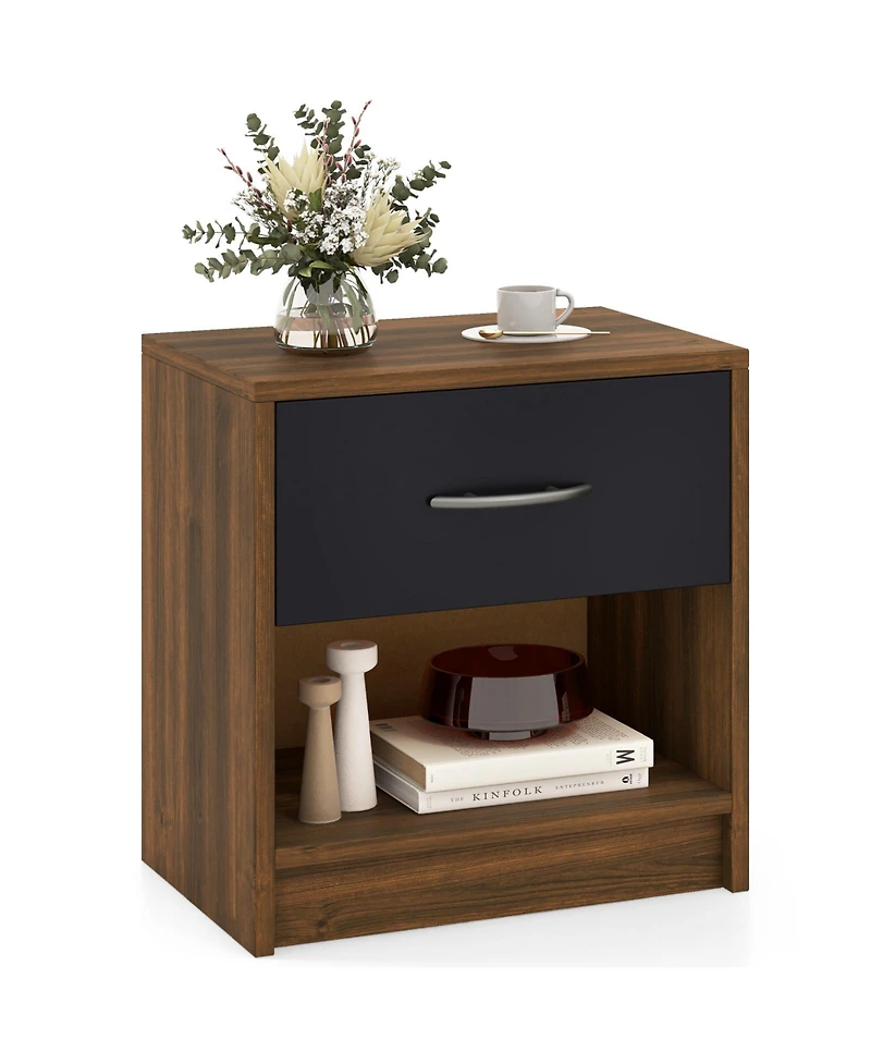 Nightstand with Drawer and Open Shelf for Bedside Storage Bedroom or Guest Room