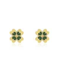 The Lovery Green Enamel Four Leaf Clover Stud Earrings 14K Gold