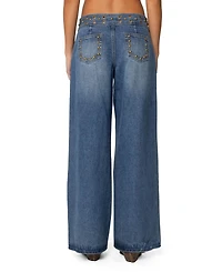 Edikted Womens Stud & Grommet Low Rise Jeans