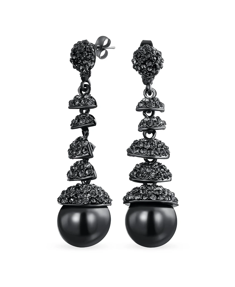 Bling Jewelry Crystal Disc Ball Dangle Simulated Pearl Earrings Formal Holiday Party Black Teardrop