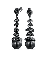 Bling Jewelry Crystal Disc Ball Dangle Simulated Pearl Earrings Formal Holiday Party Black Teardrop