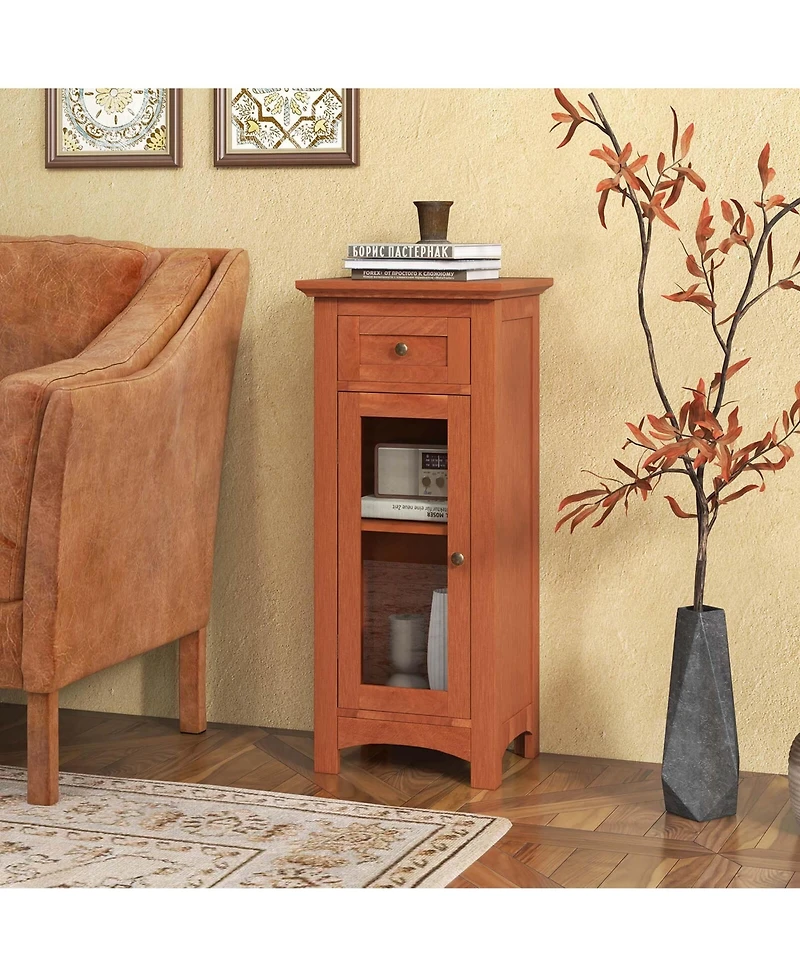 Bathroom Floor Cabinet with Single Glass Door Drawer & Adjustable Shelf