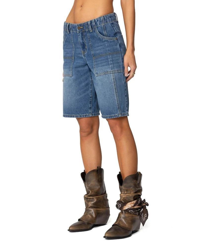 Edikted Womens Tris Low Rise Denim Bermuda Shorts