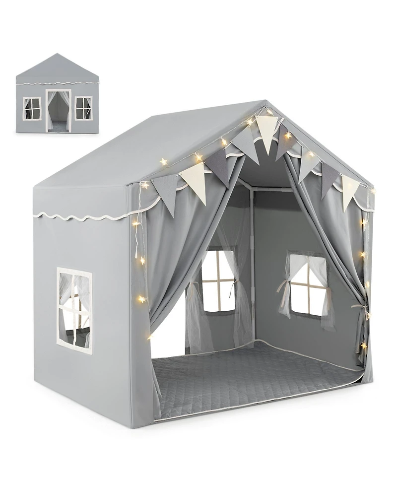 3-4 Kids Large Play Tent House with 2 Opening Doors and Star Lights