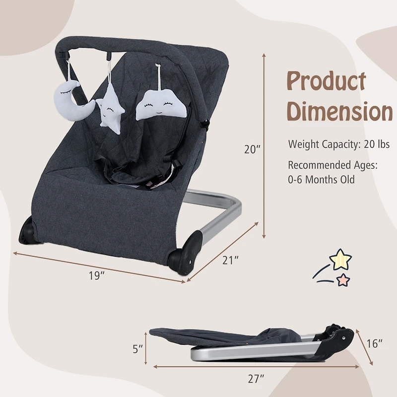 Slickblue Kids Portable Bouncer Chair with Removable Cover and Interactive Toy Bar