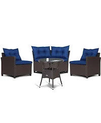 4 Pieces Patio Rattan Furniture Set Cushioned Sofa Glass Table