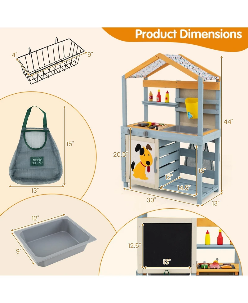 2 in 1 Wooden Mud Kitchen with Removable Water Box and Storage Bag