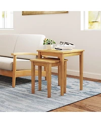 2 Pieces Space Saving Design Teak Wood Outdoor Patio Nesting Table