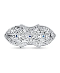 Bling Jewelry Art Deco Brooch Pin with Blue Cz Cubic Zirconia Rhodium Plated