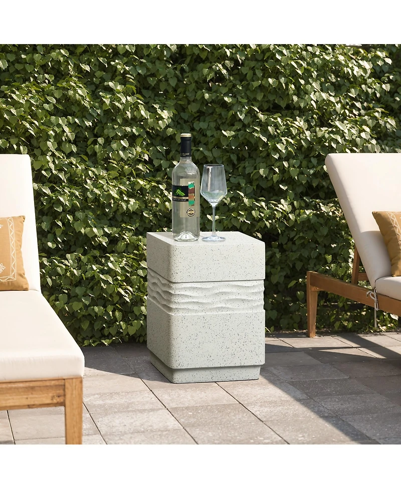 LuxenHome Outdoor Side Table for Patio, 18 Inch Off White with Speckled Gray Square Cement Side Table, Small End Table for Garden, Outdoor Coffee Tabl