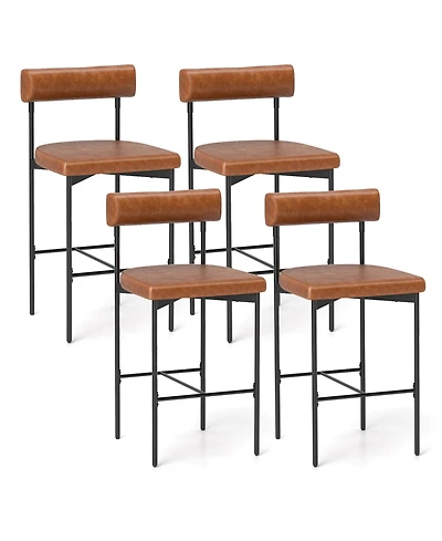 26" Upholstered Bar Stools Set of 4 with Padded Cushion & Backrest Footrest