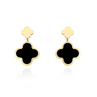 The Lovery Onyx and Gold Clover Drop Earrings 14K Gold