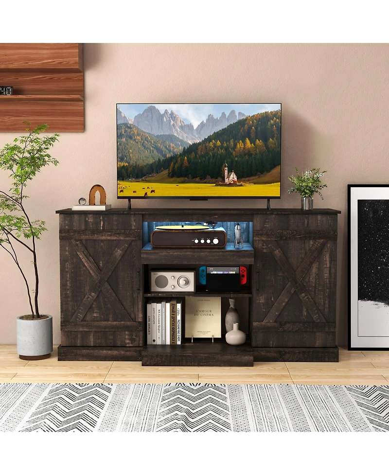 Tv Stand for TVs with 20 Color Led Lights Modern Entertainment Center for Living Room