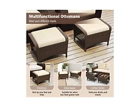 Set of 2 Outdoor Patio Pe Wicker Ottomans with Removable Cushions