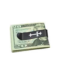 Bling Jewelry Two Tone Black Stainless Steel Fleur de Lis Cross Money Clip Holder