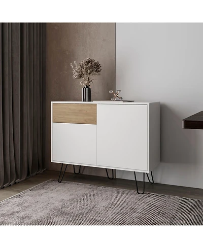 Fm Furniture Red Rock Sideboard with Hairpin Legs, White and Natural Oak Finish