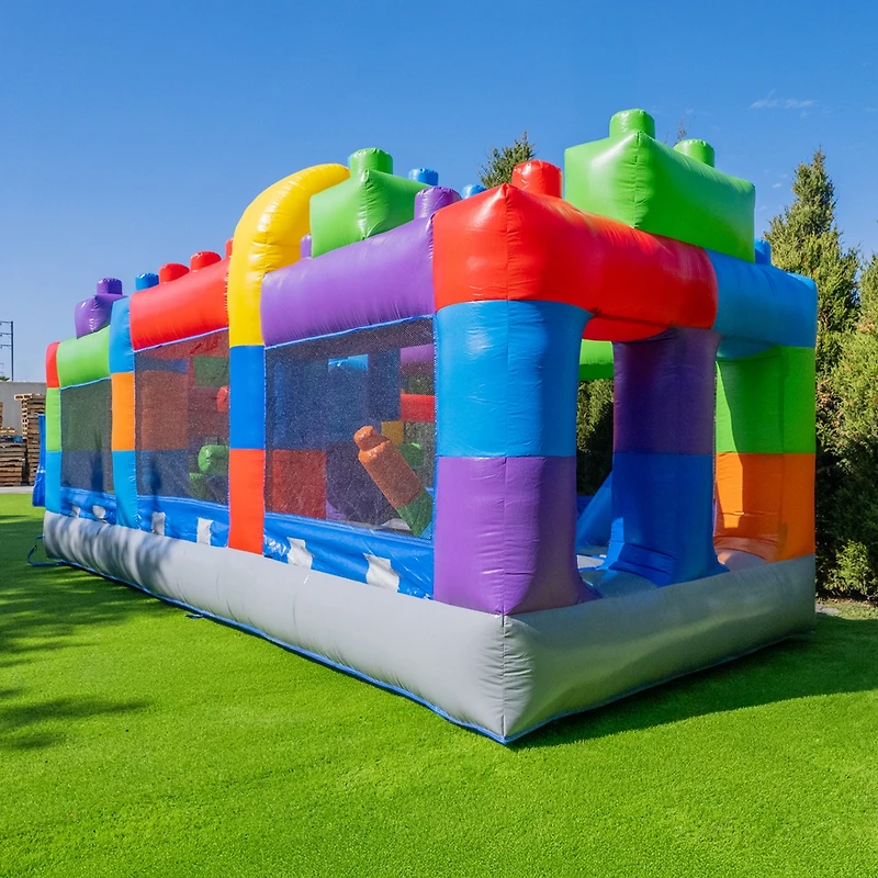 HeroKiddo 20FT Block Party Inflatable Obstacle Course with Air Blower, Commercial Grade 100% Pvc, Outdoor Play, Summer Fun, Kids and Adults