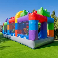 HeroKiddo 20FT Block Party Inflatable Obstacle Course with Air Blower, Commercial Grade 100% Pvc, Outdoor Play, Summer Fun, Kids and Adults