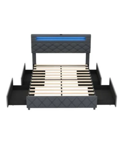 Bed Frame with Adjustable Storage Headboard Wooden Slat Support