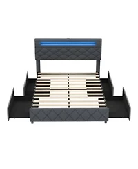 Bed Frame with Adjustable Storage Headboard Wooden Slat Support