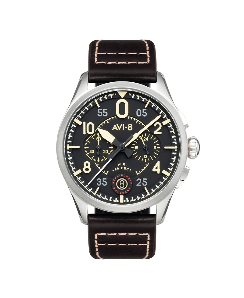 Avi-8 Men's Spitfire Lock Chronograph Leather Strap Watch