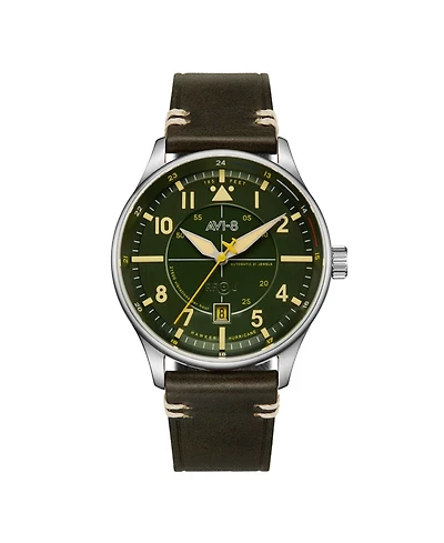 Avi-8 Men's Hawker Hurricane Kent Automatic Green Leather Strap Watch, 43mm