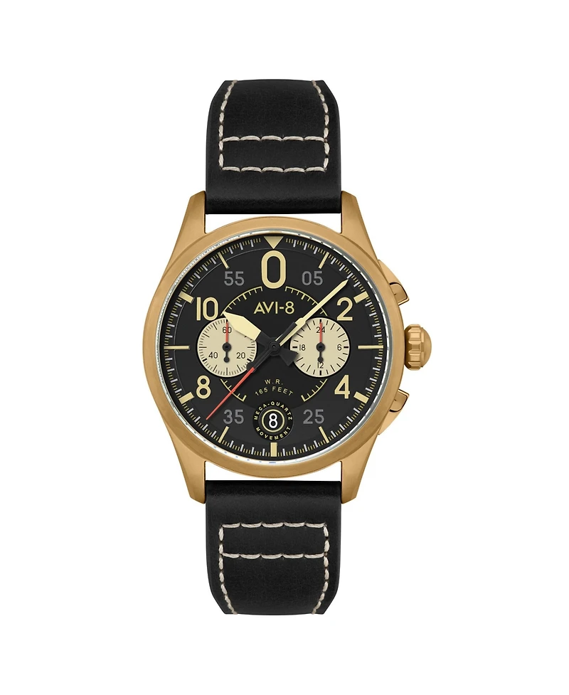 Avi-8 Men's Spitfire Lock Chronograph Leather Strap Watch