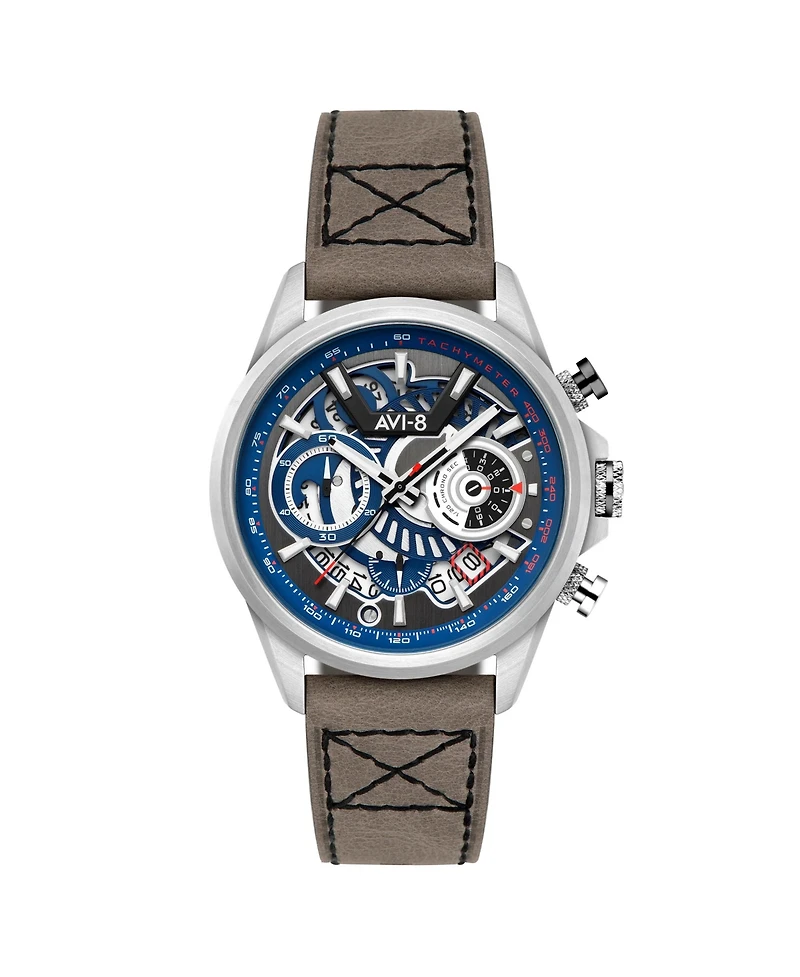 Avi-8 Men's Hawker Harrier Matador Chronograph Gray Leather Strap Watch, 44mm
