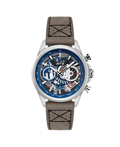 Avi-8 Men's Hawker Harrier Matador Chronograph Gray Leather Strap Watch, 44mm