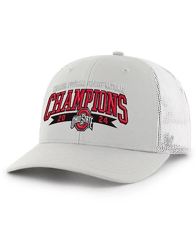 '47 Brand Men's Gray Ohio State Buckeyes College Football Playoff 2024 National Champions Helmet Trucker Adjustable Hat