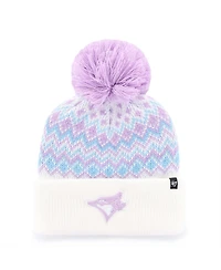 '47 Brand Big Girls White Toronto Blue Jays Elsa Cuffed with Pom Knit Hat