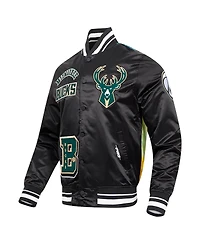 Pro Standard Men's Black Milwaukee Bucks Sublimated Satin Full-Snap Jacket