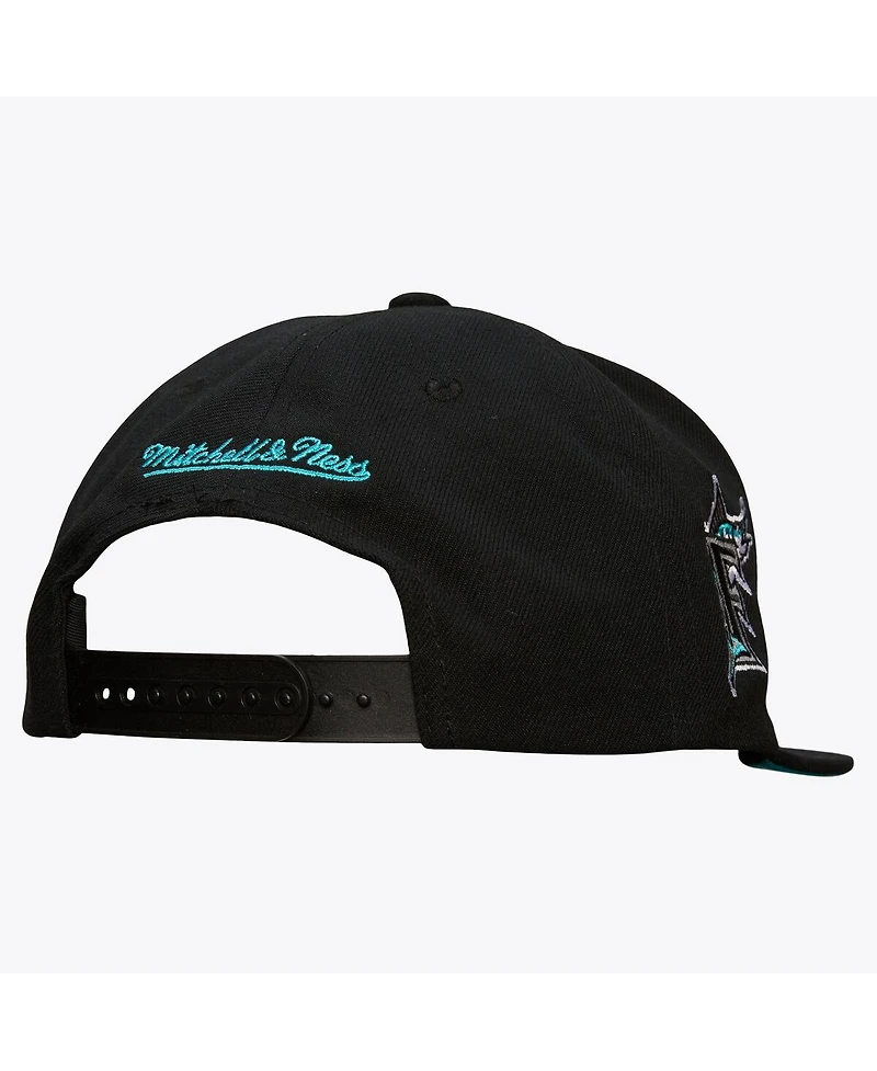 Mitchell & Ness Men's Black Florida Marlins Team Tagged Snapback Hat