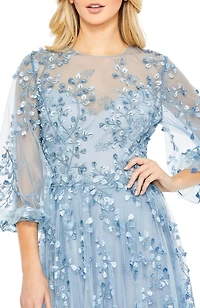 Mac Duggal Women's Embroidered Puff Sleeve A-Line Gown