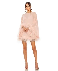Women's Trapeze Dress with Feather Trim
