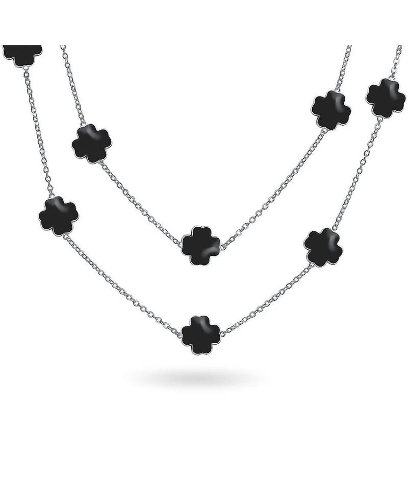 Bling Jewelry White Pink Aqua Blue Black Enamel Flower Strand Necklace 40 Inch