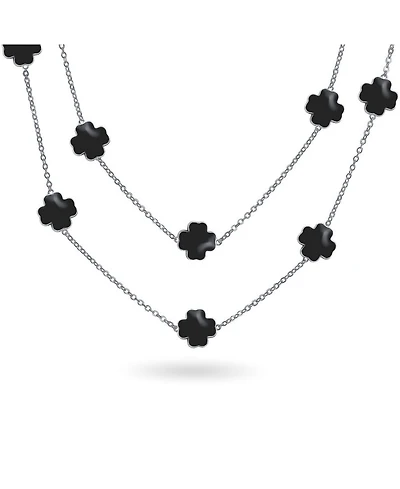 Bling Jewelry White Pink Aqua Blue Black Enamel Flower Strand Necklace 40 Inch