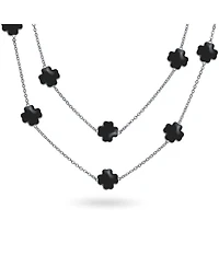 Bling Jewelry White Pink Aqua Blue Black Enamel Flower Strand Necklace 40 Inch