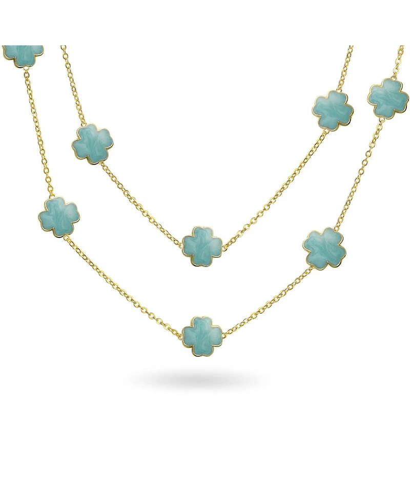 Bling Jewelry White Pink Aqua Blue Black Enamel Flower Strand Necklace 40 Inch