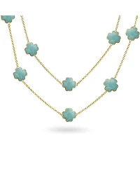 Bling Jewelry White Pink Aqua Blue Black Enamel Flower Strand Necklace 40 Inch