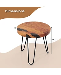 20" Round Teak Wood End Table Solid Live Edge Outdoor Side Table with Metal Frame