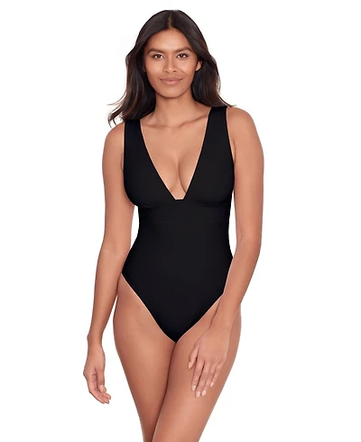 Lauren Ralph Modern V Neck One Piece Swimsuit
